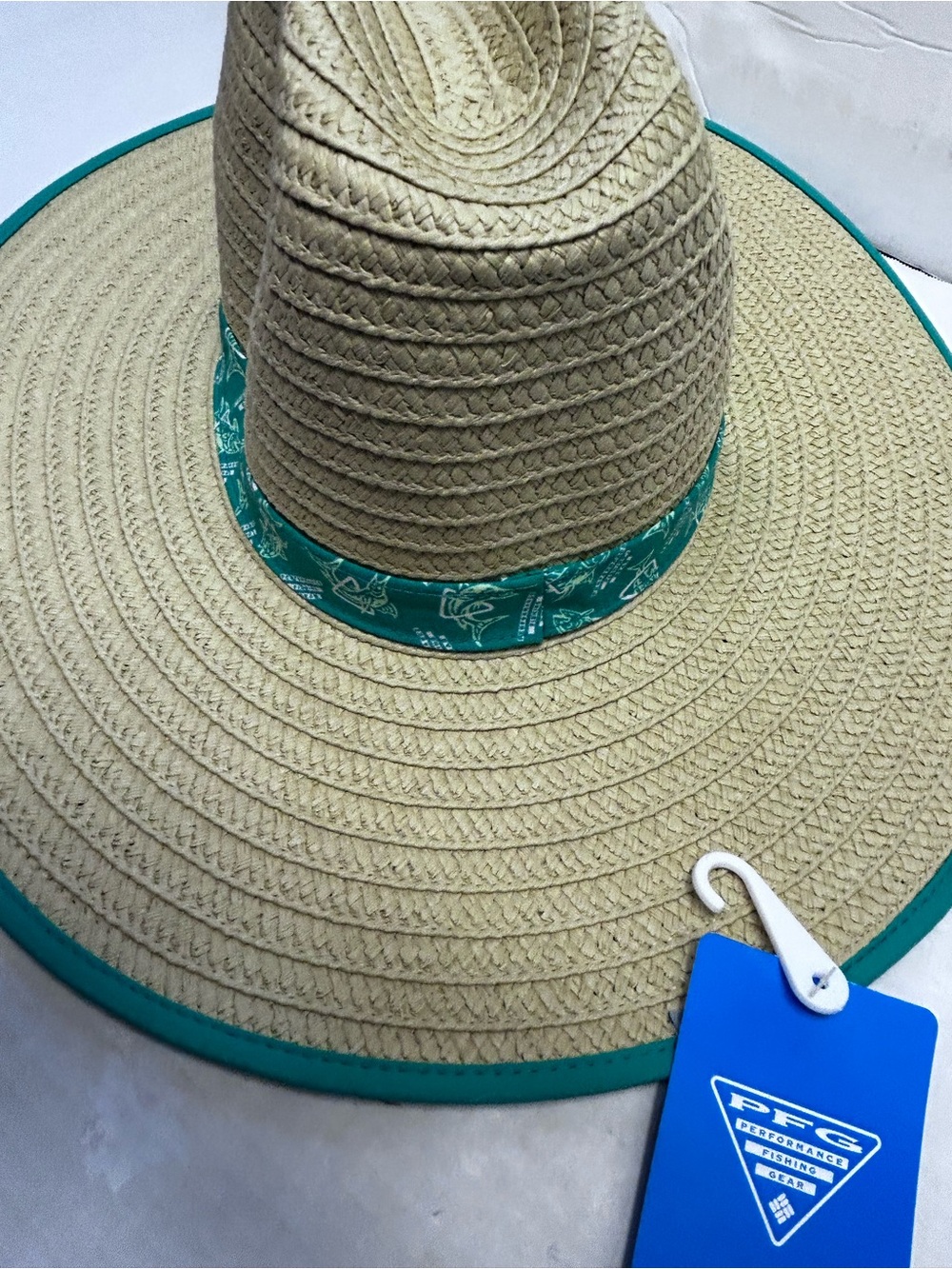 Performance Straw Sun Hat with Teal Trim unisex S/M - Picture 3 of 11